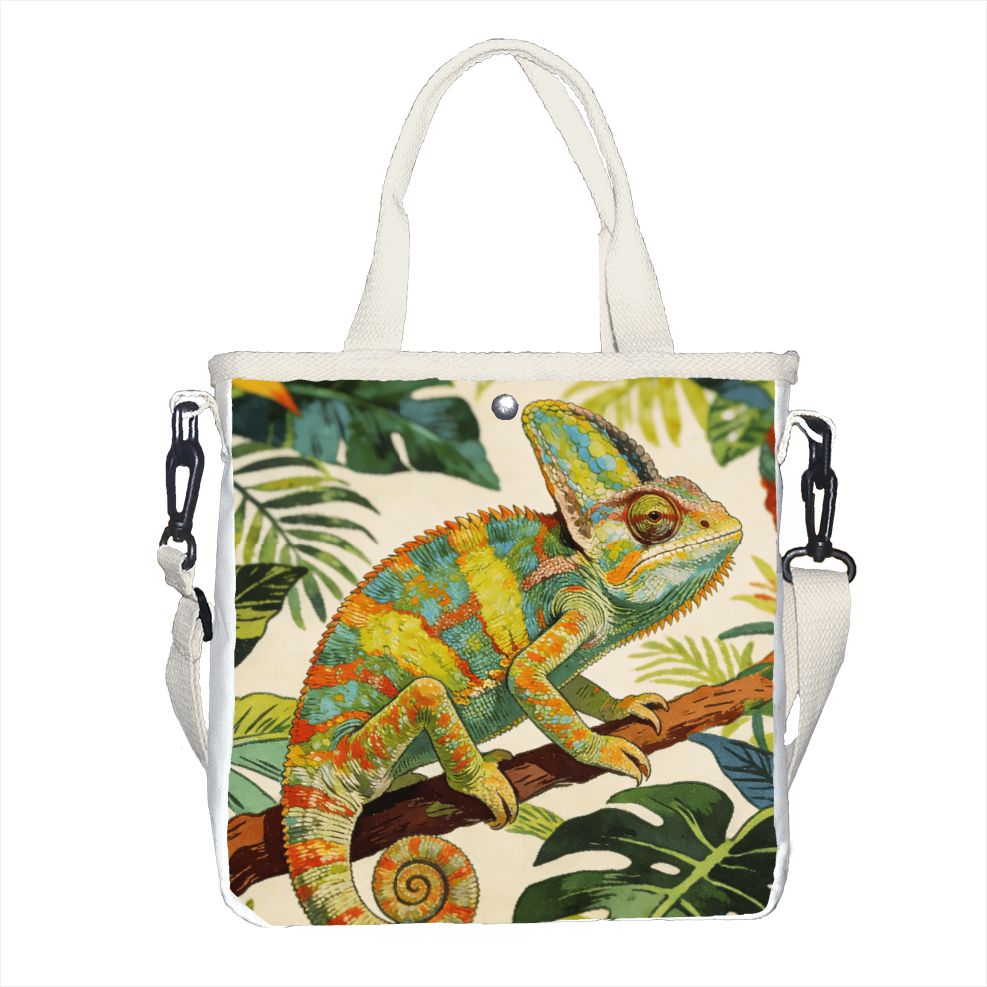Tropic Strap Vintage - 빈티지 식물학적 카멜레온 토트백, 조절 가능한