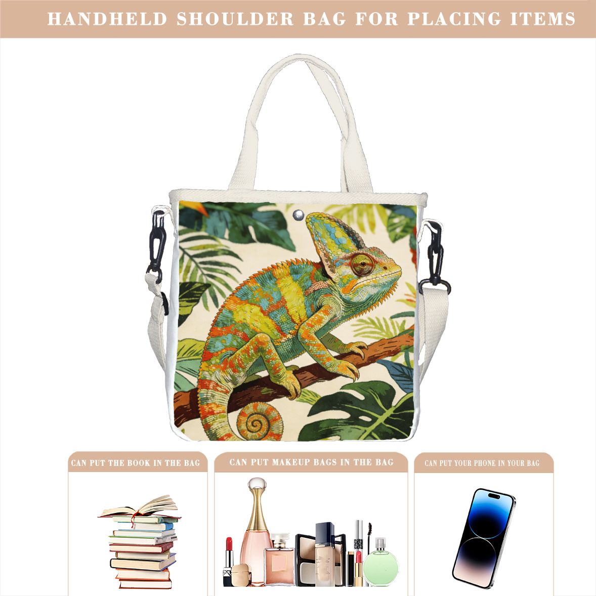 빈티지 식물학적 카멜레온 토트백, 조절 가능한 스트랩이 - Tropic Strap Vintage 리뷰 및 가격